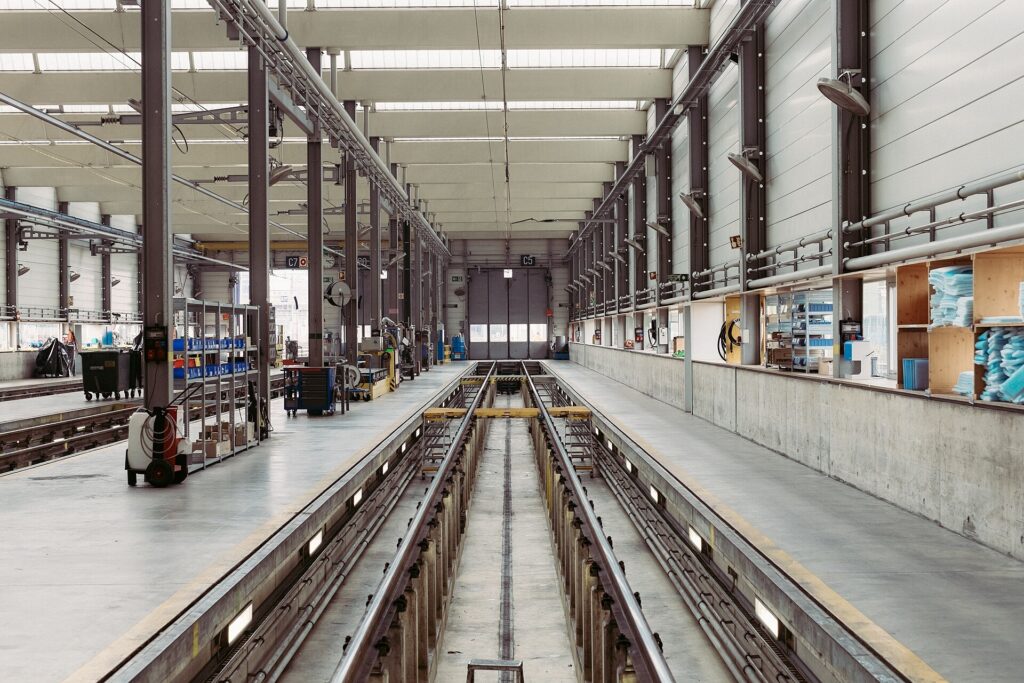 Interior of a large industrial workshop hall